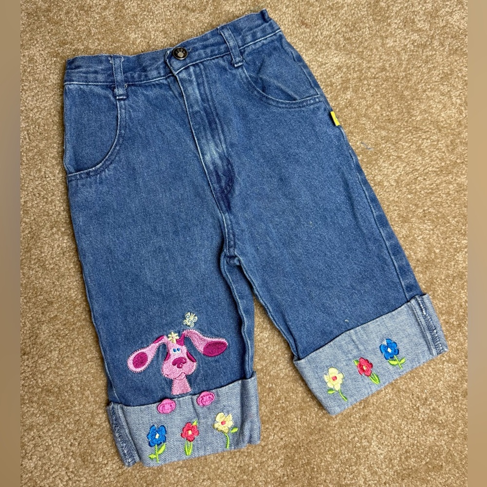 Vintage Blue’s Clues Pink Dog Embroidered Jeans Size 4 – Flowers, Y2K Kids Denim